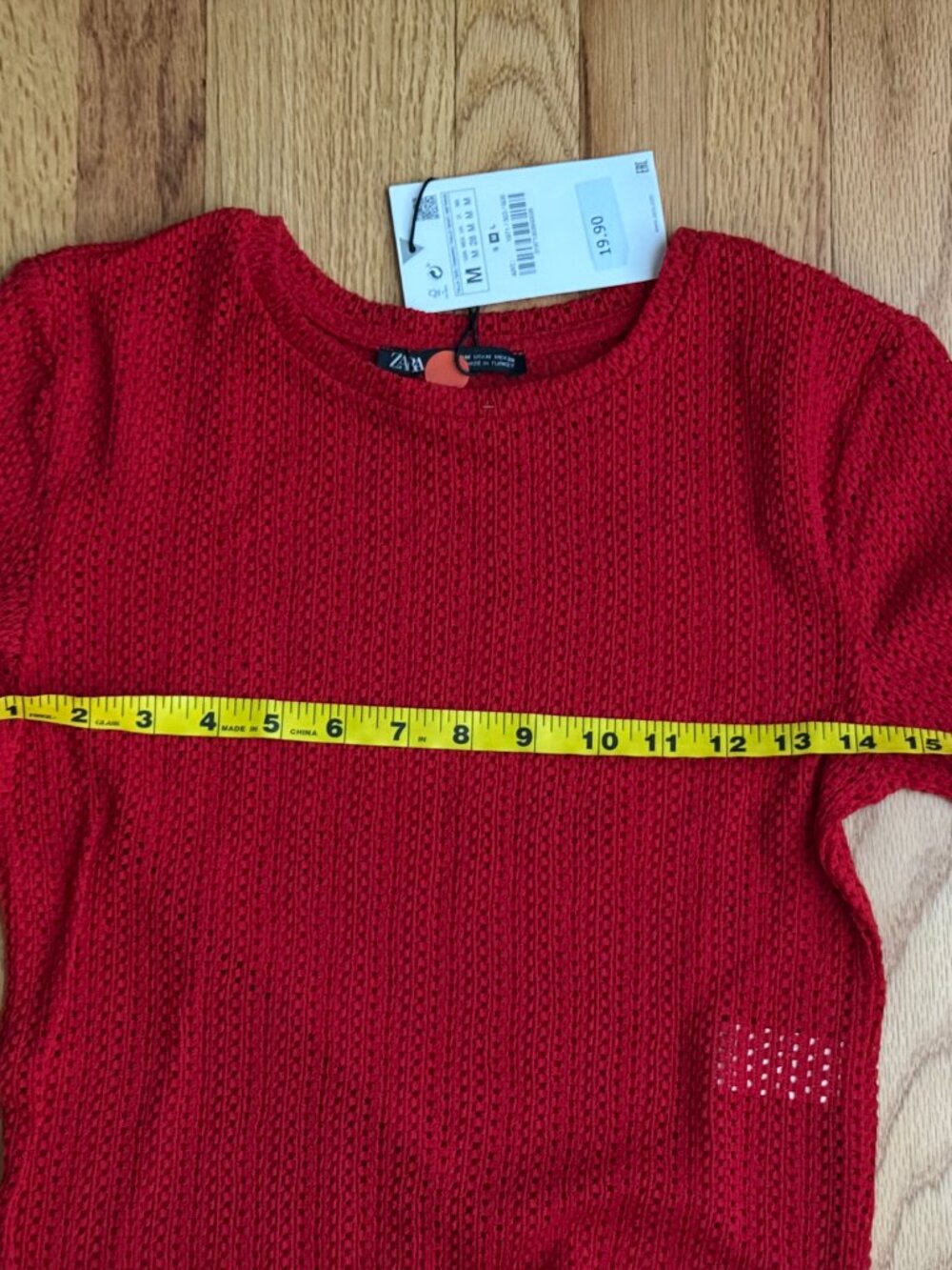 Zara Red Open-Knit Pointelle Short Sleeve Crop Top - Picture 4 of 5